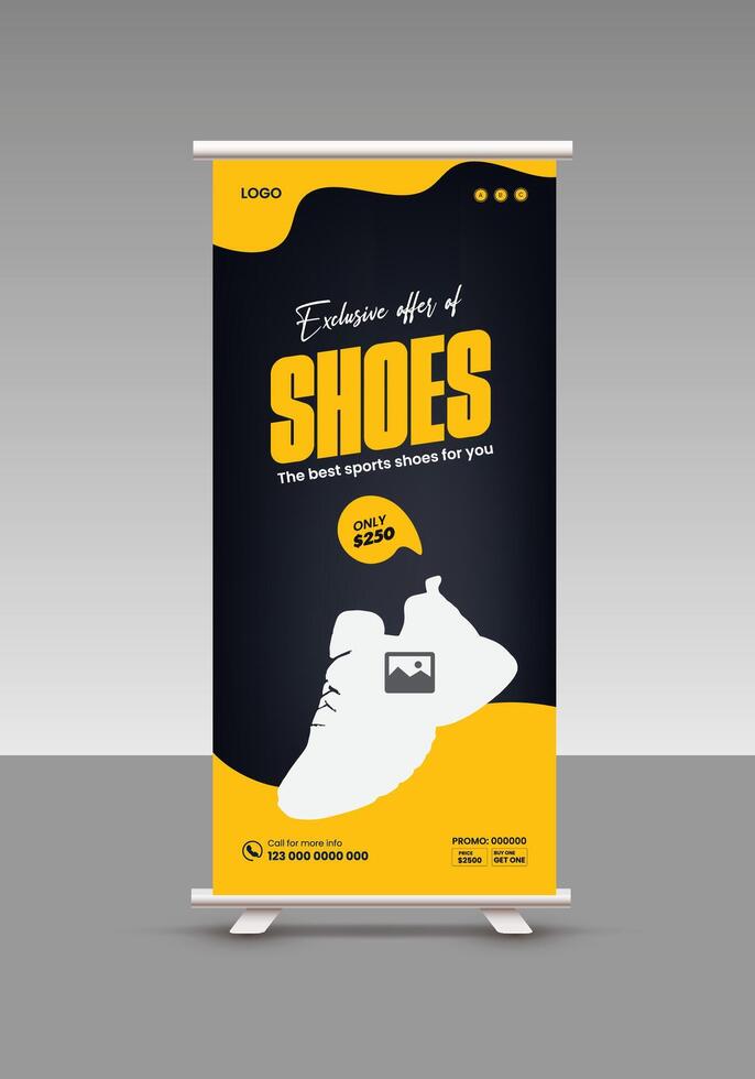 Shoe sale roll up banner Design Template and sports shoe sale display standee banner template vector