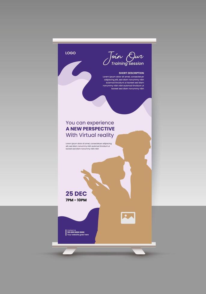 Flat design with VR glasses and a square background for a roll up display standee banner design template vector