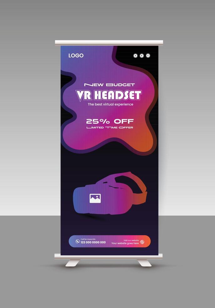 Virtual Reality Metaverse Event Online Training Roll-Up Banner Design Template or VR Workshop Event Display Standee Design vector