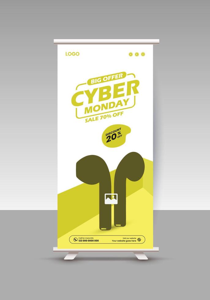 Roll up banner design template for Flash Sale or Earbuds Sale Promotion Banner Design vector
