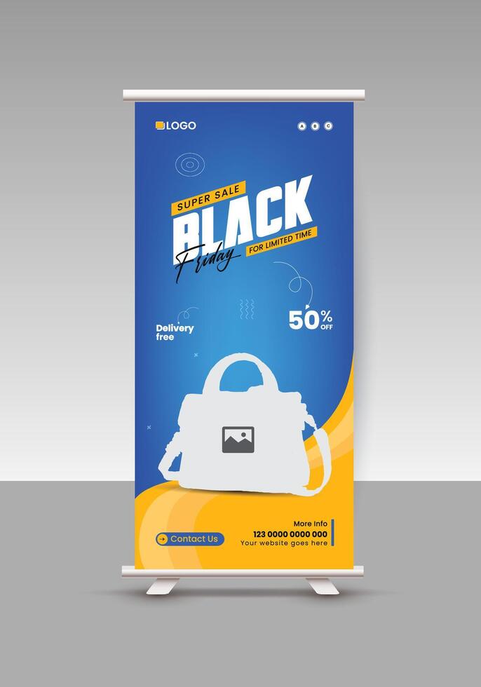 Black Friday Super sale roll-up banner template vector