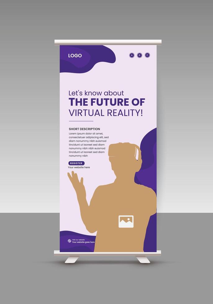 A roll up Banner Design for a man and woman with virtual reality glasses Metaverse Virtual Reality Workshop vector