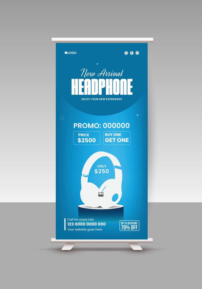 Brand New Headphone Sale Roll-Up Banner Design Template vector