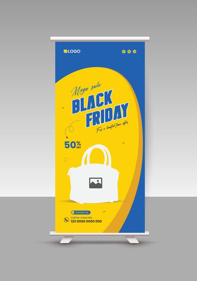 Women's fashion Bag Sale Roll-up Display Standee Banner Design Template and Products Sale pullup banner Design, Black Friday Super sale roll-up banner vector