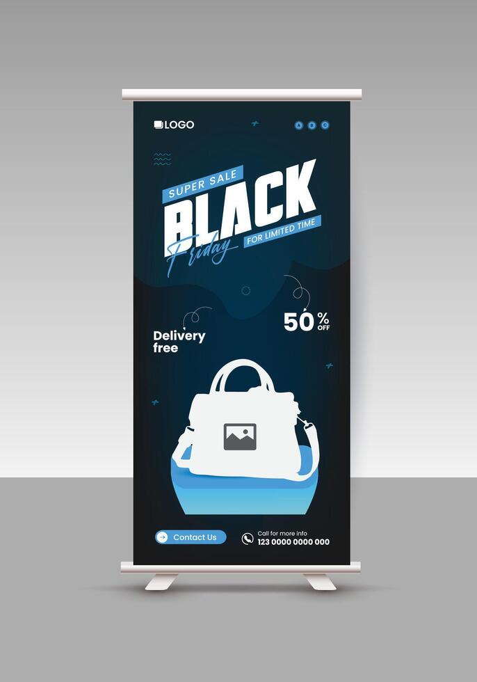 Black Friday mega sale offer roll-up banner design template vector
