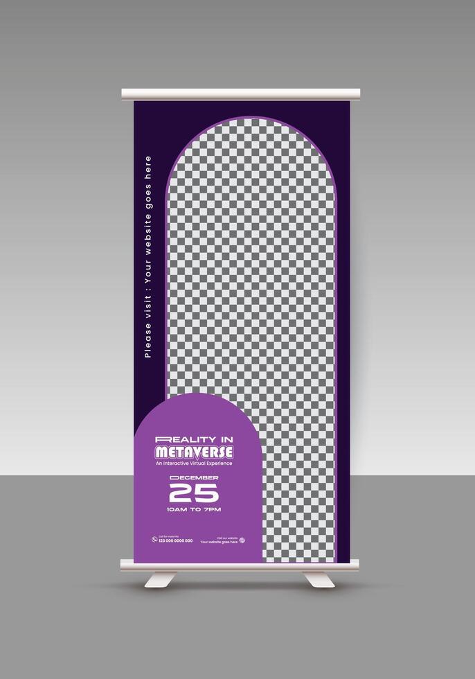 Virtual reality metaverse event online training roll up banner design template vector