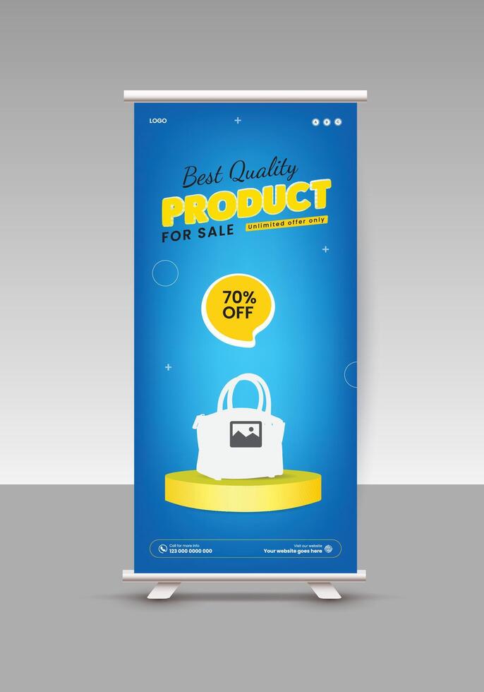 Best quality products sale roll-up display standee banner design template vector
