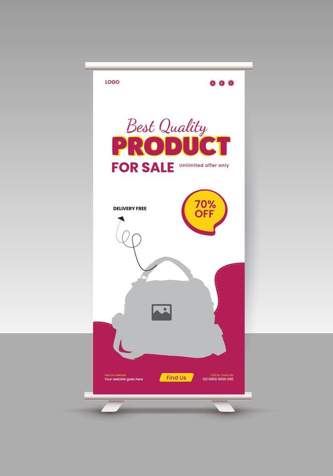 Best products sale roll-up display standee banner design template and Fashion bag sale presentation Banner Design vector