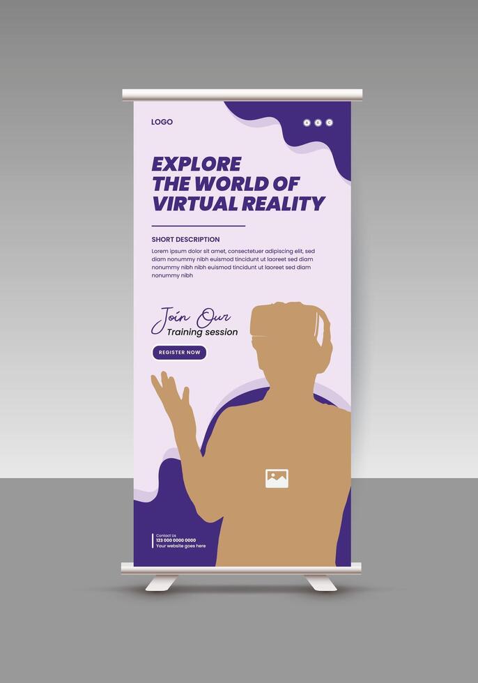 Virtual reality workshop announcement roll up banner template vector