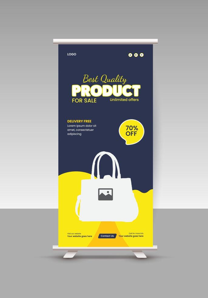 Exclusive bag roll-up display standee banner design template vector