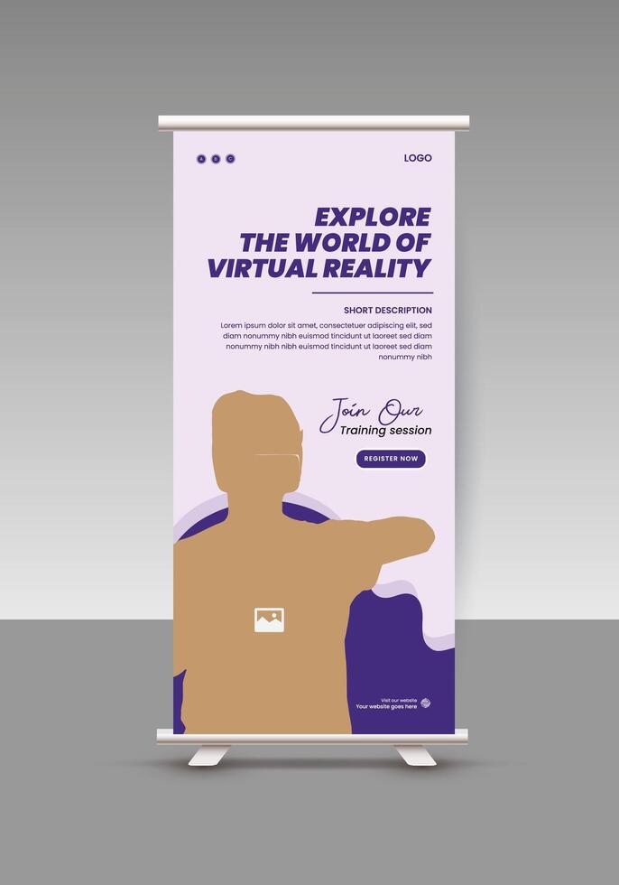Virtual reality workshop announcement online roll up display standee banner design template vector