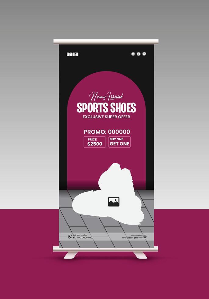 New collection sneakers big sale roll up banner or shoes sale vertical banner design template vector
