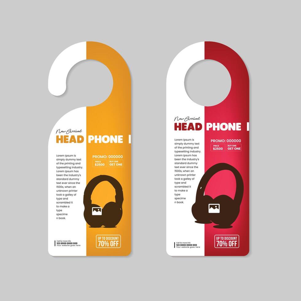 The wireless headphone banner is for selling and promotional purposes. Technology instrument door hanger design , flyer design template with two different color bundles vector