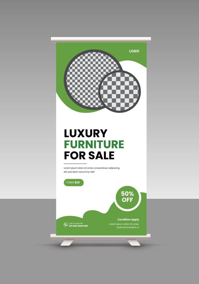 The Furniture Store roll up display standee banner design template vector