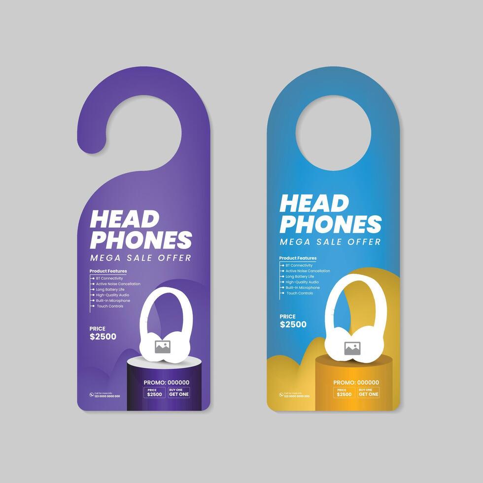 Exclusive headphones door hanger marketing post banner design with two different color bundles vector