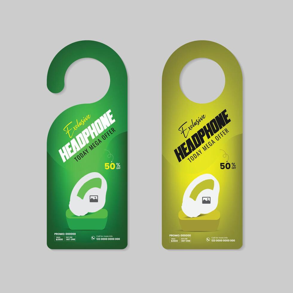 Black Friday headphone sale door hanger design template with two different color bundles vector