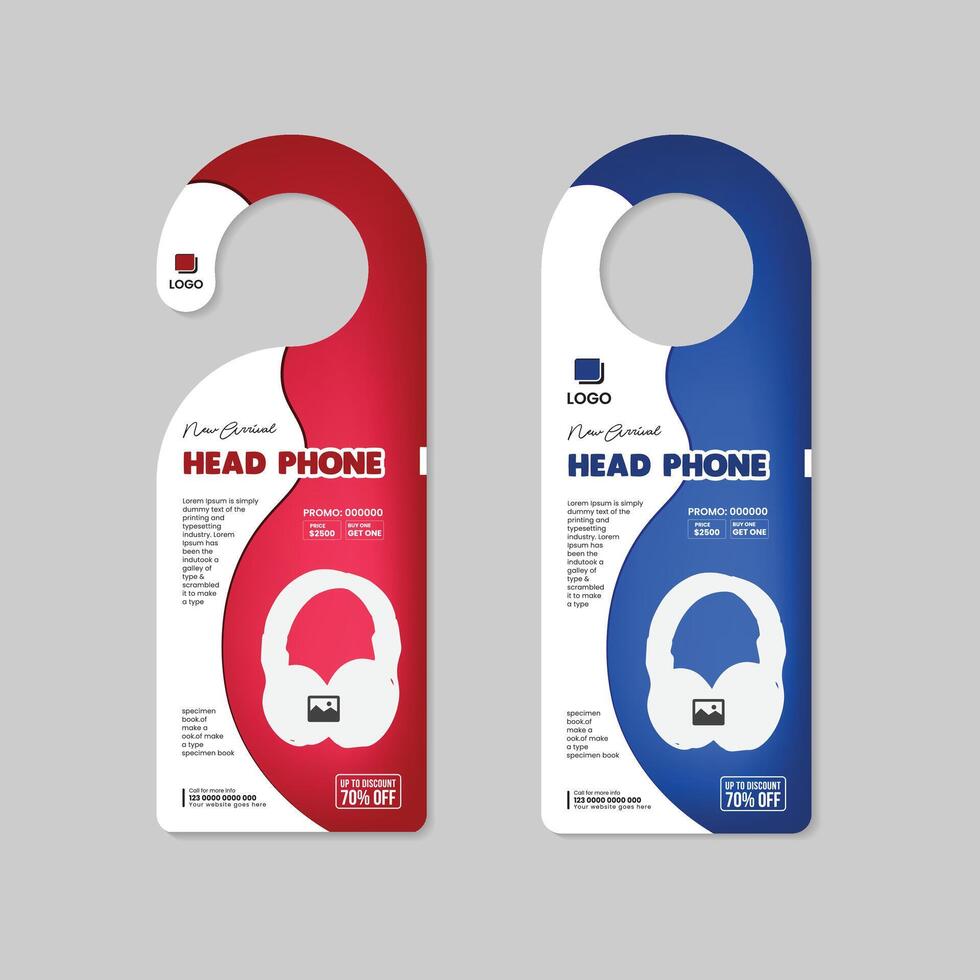 Brand new product Headphone sale for door hanger design templates and new arrival Headphones level card design template with two different color bundles vector