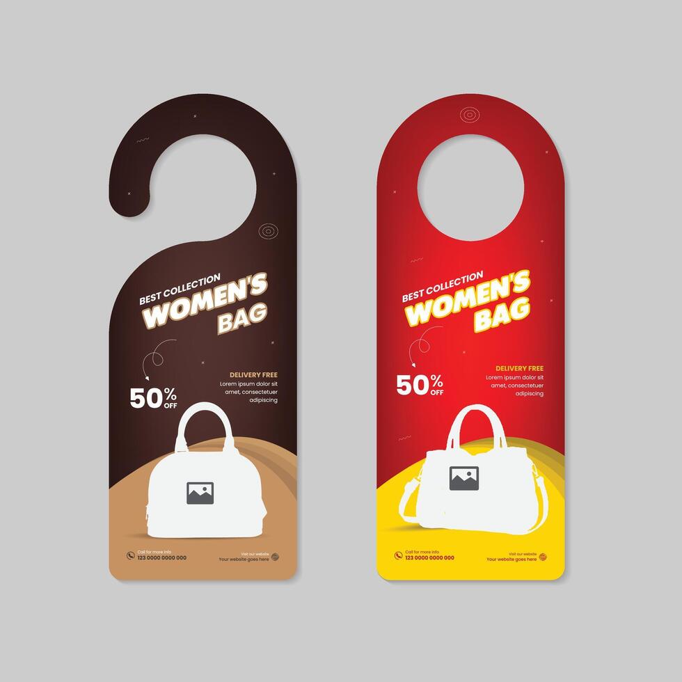 Women's Fashion Vanity Bag Sale Door Hanger Template and Product Sale Door Hanger Two Color Design vector