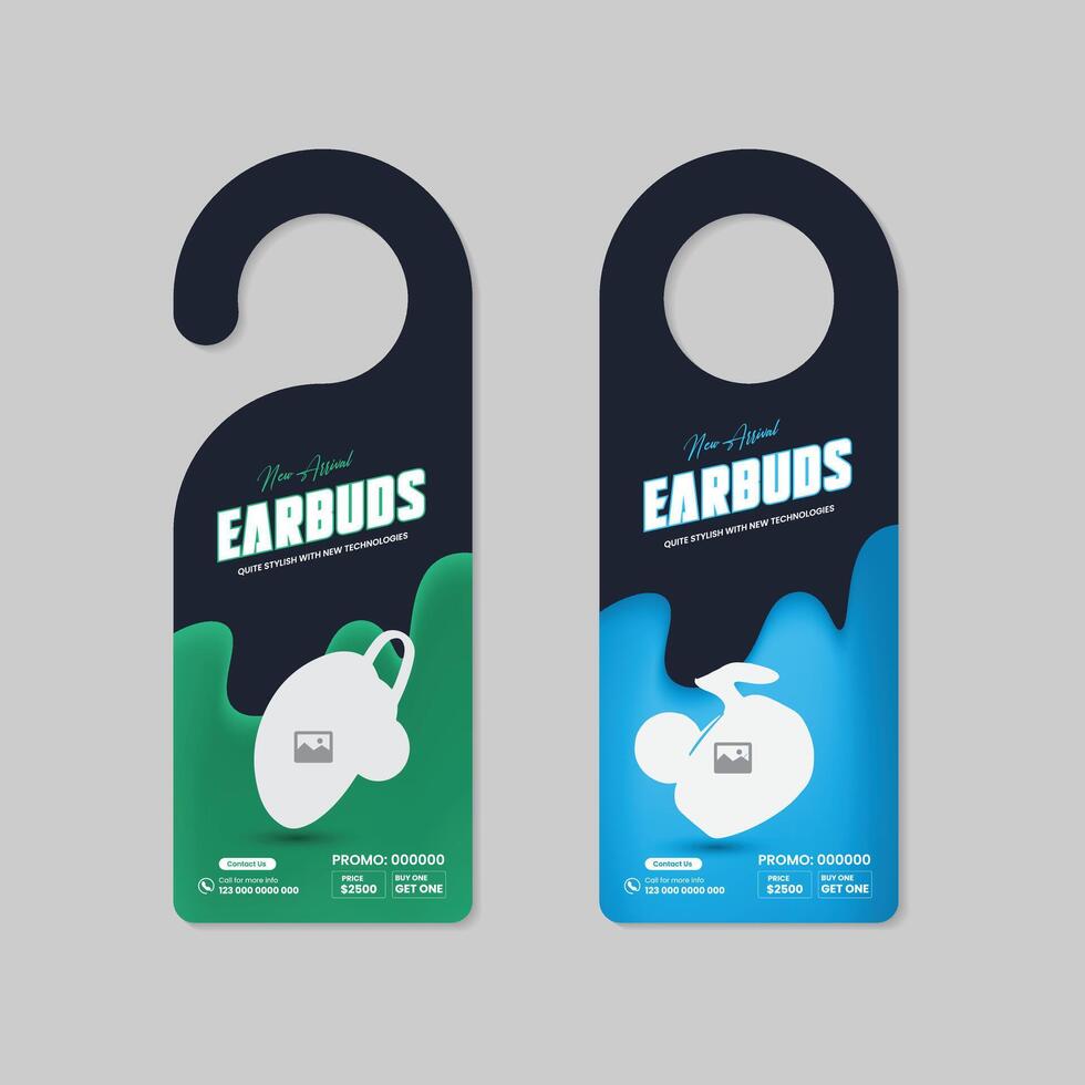 Exclusive collection Earbuds Music Product sale door hanger design Template with Two Color Variation Design vector