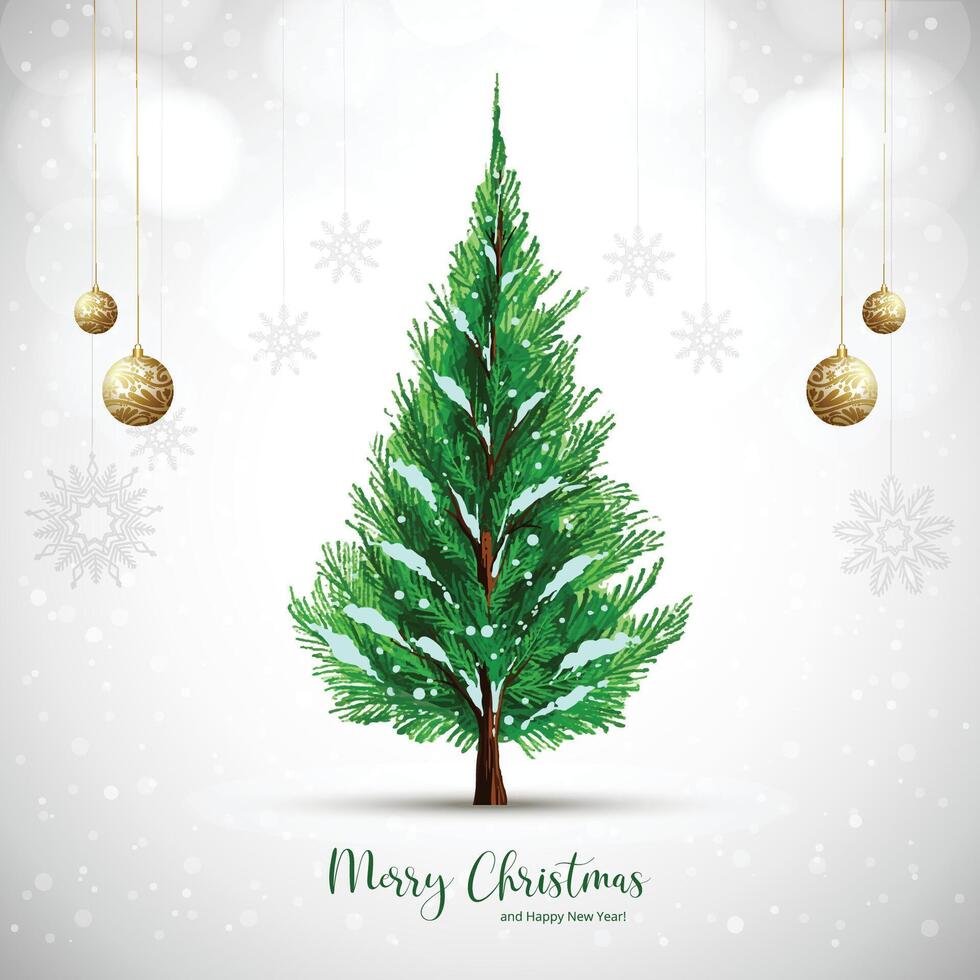 Merry christmas green tree card festival background vector