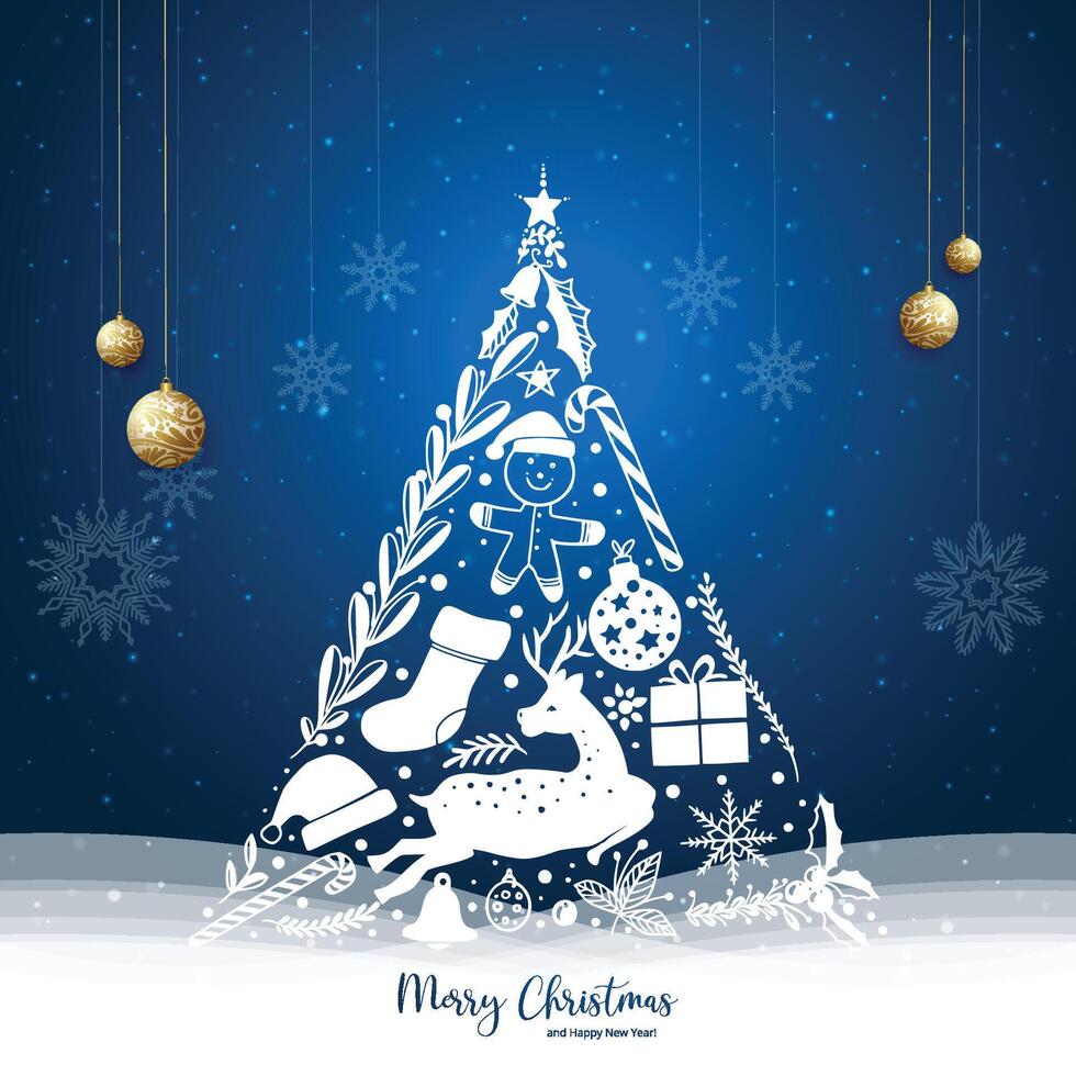 Decorative christmas elements tree holiday card background vector