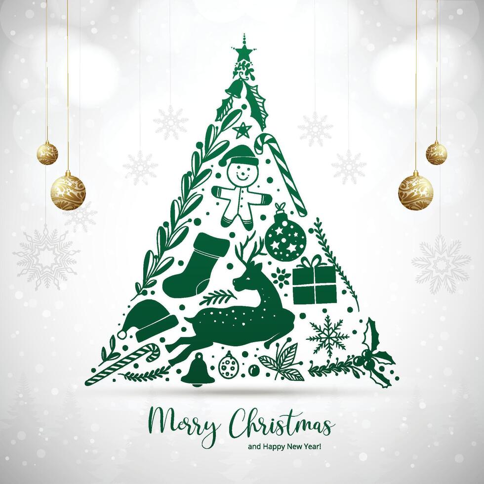 Decorative christmas elements tree holiday card background vector