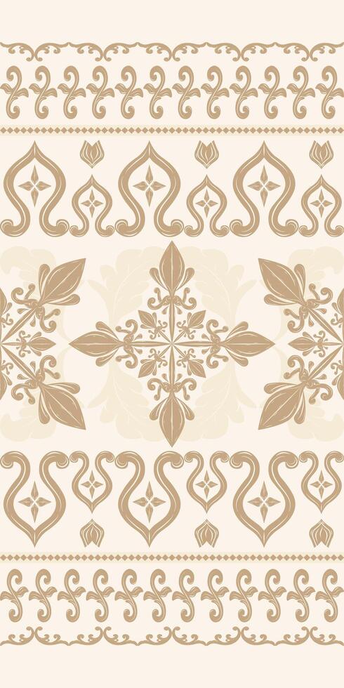 Elegant Rich Expensive Vintage Gold Silk Embroidery Design Opulence Work Pattern on Cream Background. Exquisitely Brocade Hand Craft Traditional Glamorous. Cross Buds Wine Curly Ornate Scroll Seamless vector
