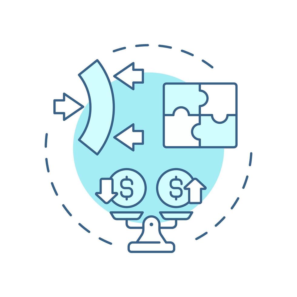 Flexible financing soft blue concept icon. Benefits of factoring. Adaptable solutions. Scales with dollar signs. Round shape line illustration. Abstract idea. Graphic design. Easy to use in article vector
