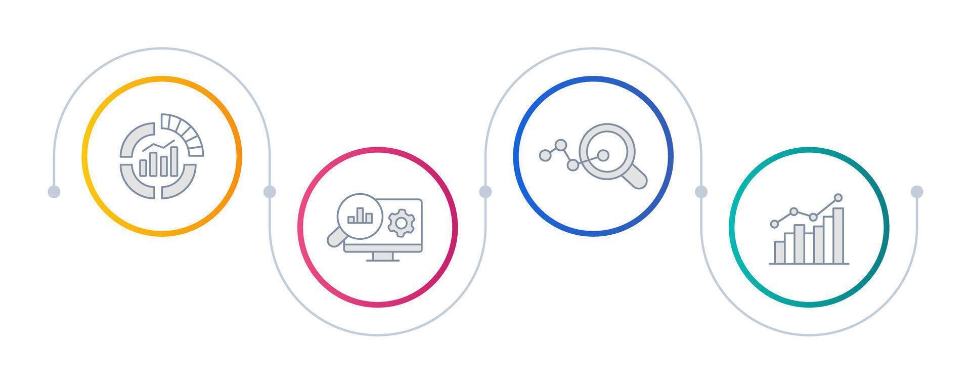 Automated data analytics infographic circles. Statistic metrics, diagnostics. Control, monitoring. Editable thin line icons diagram process with 4 steps vector