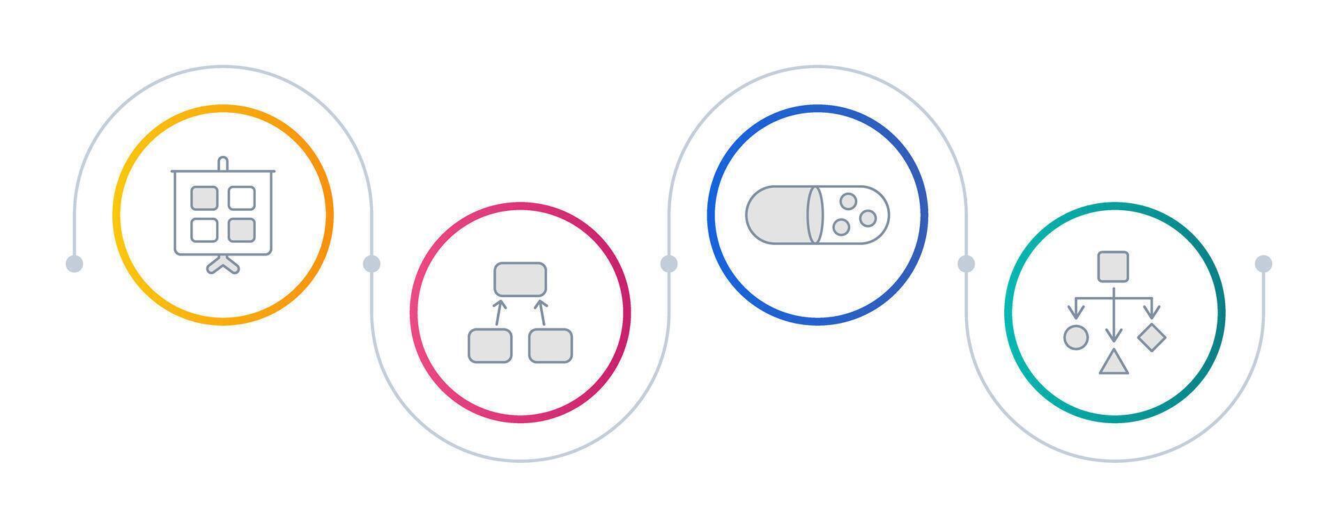 OOP methodology infographic circles. Software engineering, development system. Programming framework. Editable thin line icons diagram process with 4 steps vector
