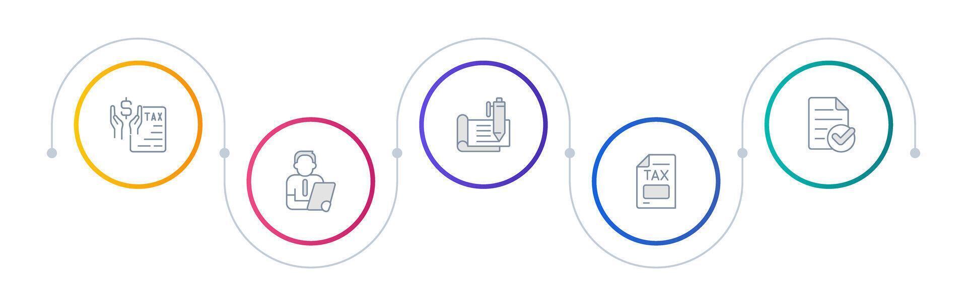Tax management infographic circles. Accounting services, professional. Finance, economy. Editable thin line icons diagram process with 5 steps vector
