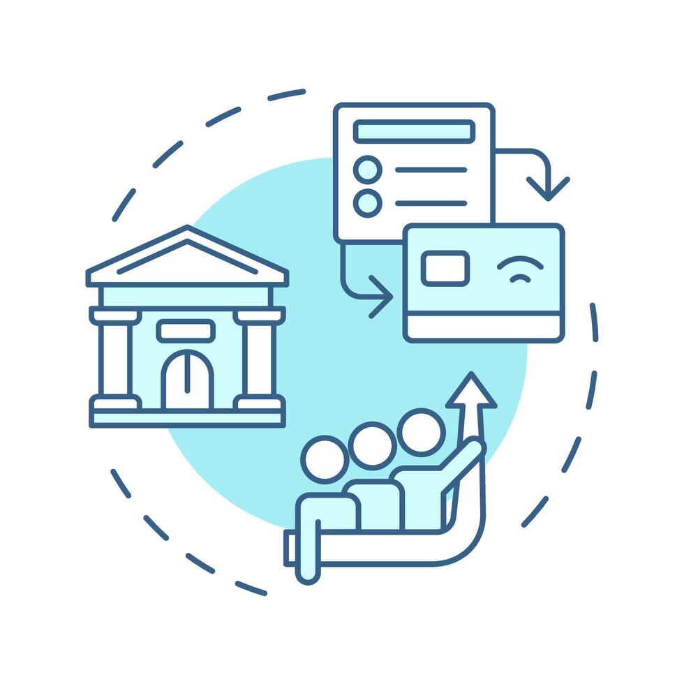 Factor soft blue concept icon. Financial institution. Money transfer process. Factoring company. Bank building. Round shape line illustration. Abstract idea. Graphic design. Easy to use in article vector