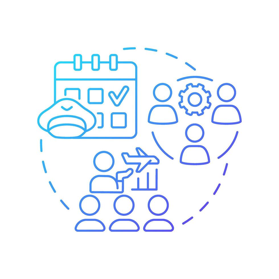 Pilot crew management blue gradient concept icon. Aircraft personnel, professional. Aviation services. Round shape line illustration. Abstract idea. Graphic design. Easy to use in infographic vector
