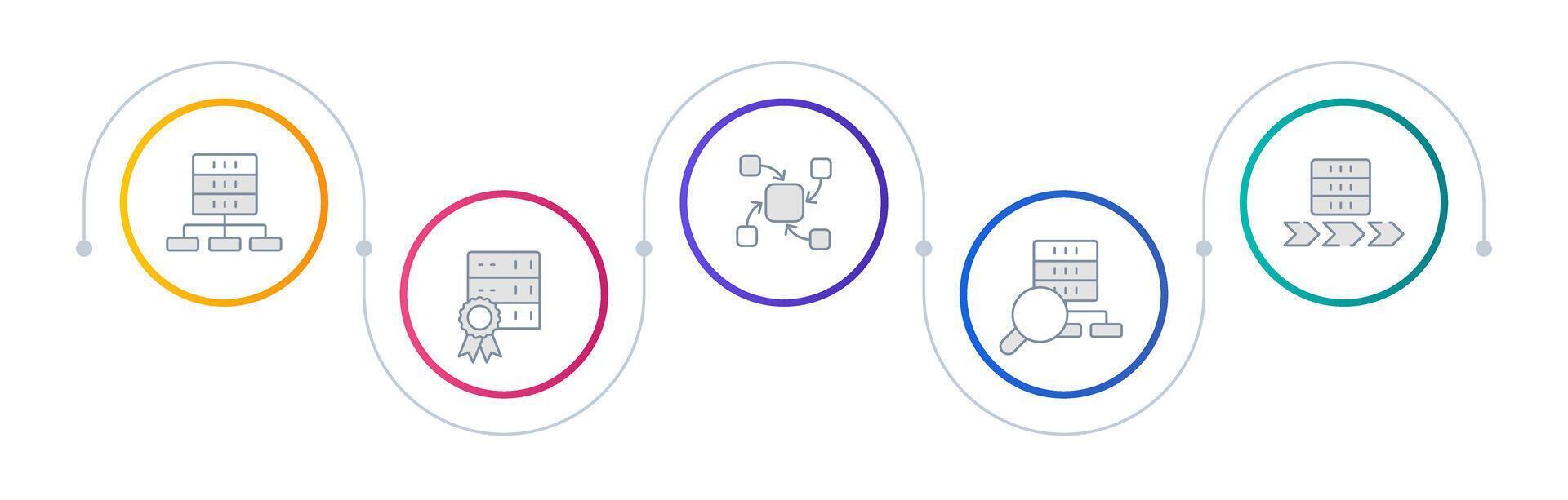Data management infographic circles. Cloud computing, infrastructure. Processing hardware. Editable thin line icons diagram process with 5 steps vector