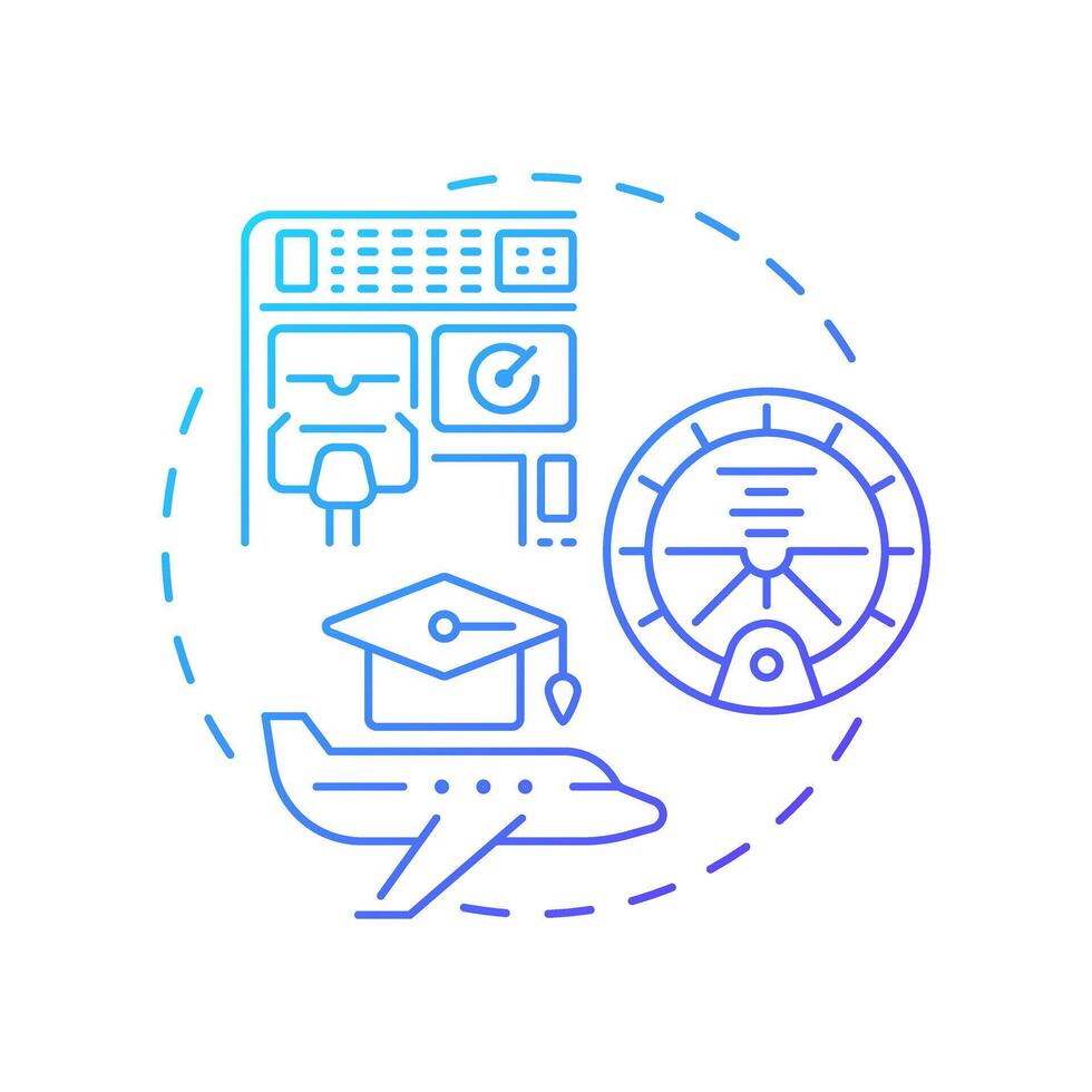 Flight lesson blue gradient concept icon. Pilot training, aviation. Avionics, education. Round shape line illustration. Abstract idea. Graphic design. Easy to use in infographic, presentation vector