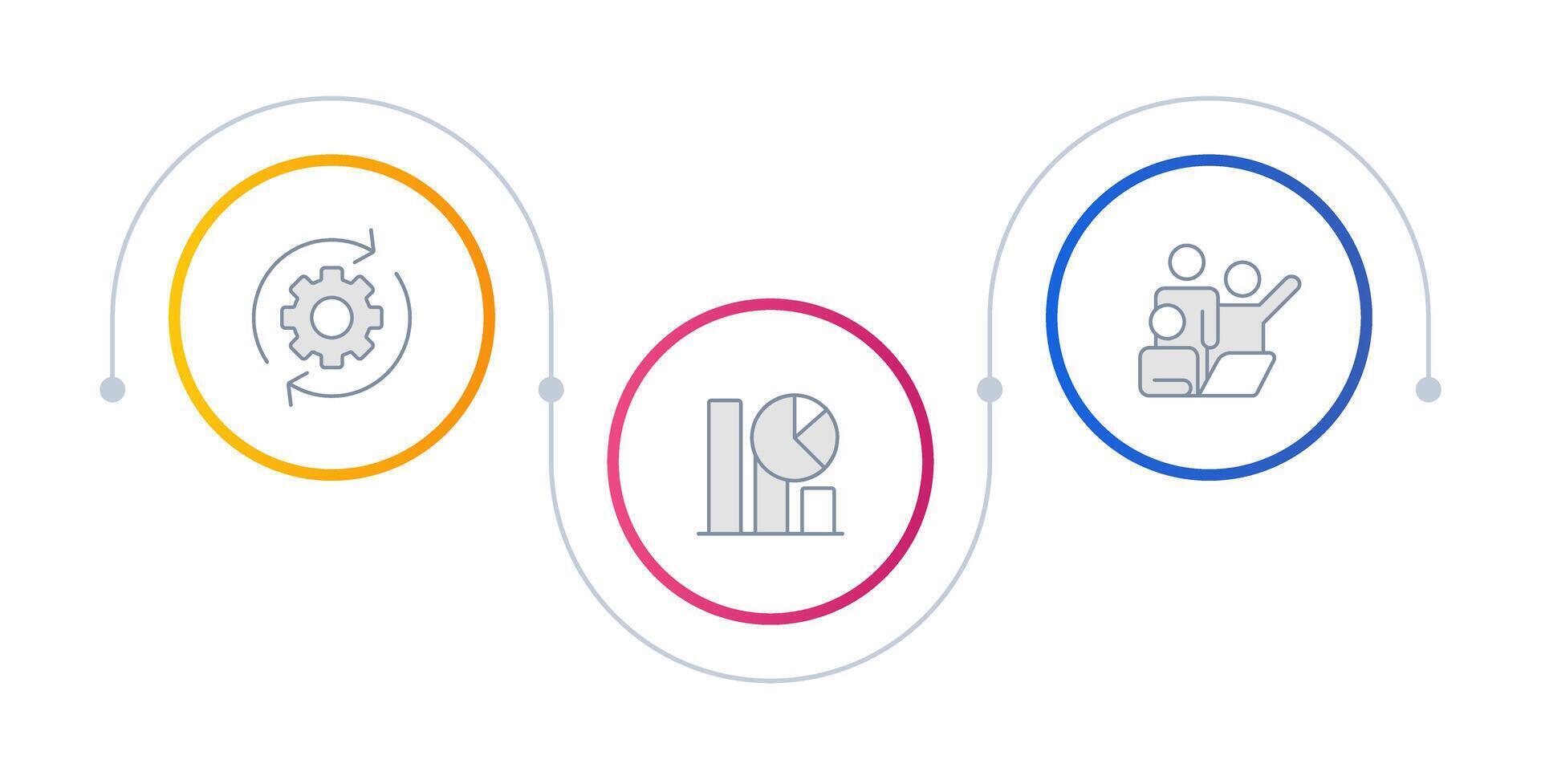 Customer relationship management system infographic circles. Statistical metrics. Business teamwork. Editable thin line icons diagram process with 3 steps vector