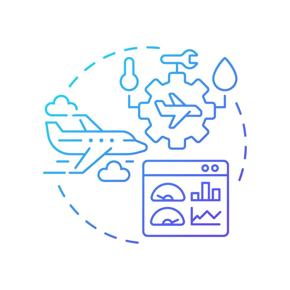 Aircraft asset management blue gradient concept icon. Airplane maintenance, engineering. Round shape line illustration. Abstract idea. Graphic design. Easy to use in infographic, presentation vector