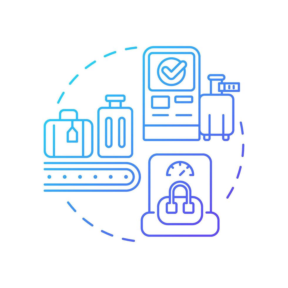 Baggage service blue gradient concept icon. Airplane travelling. Commercial flight, luggage management. Round shape line illustration. Abstract idea. Graphic design. Easy to use in infographic vector