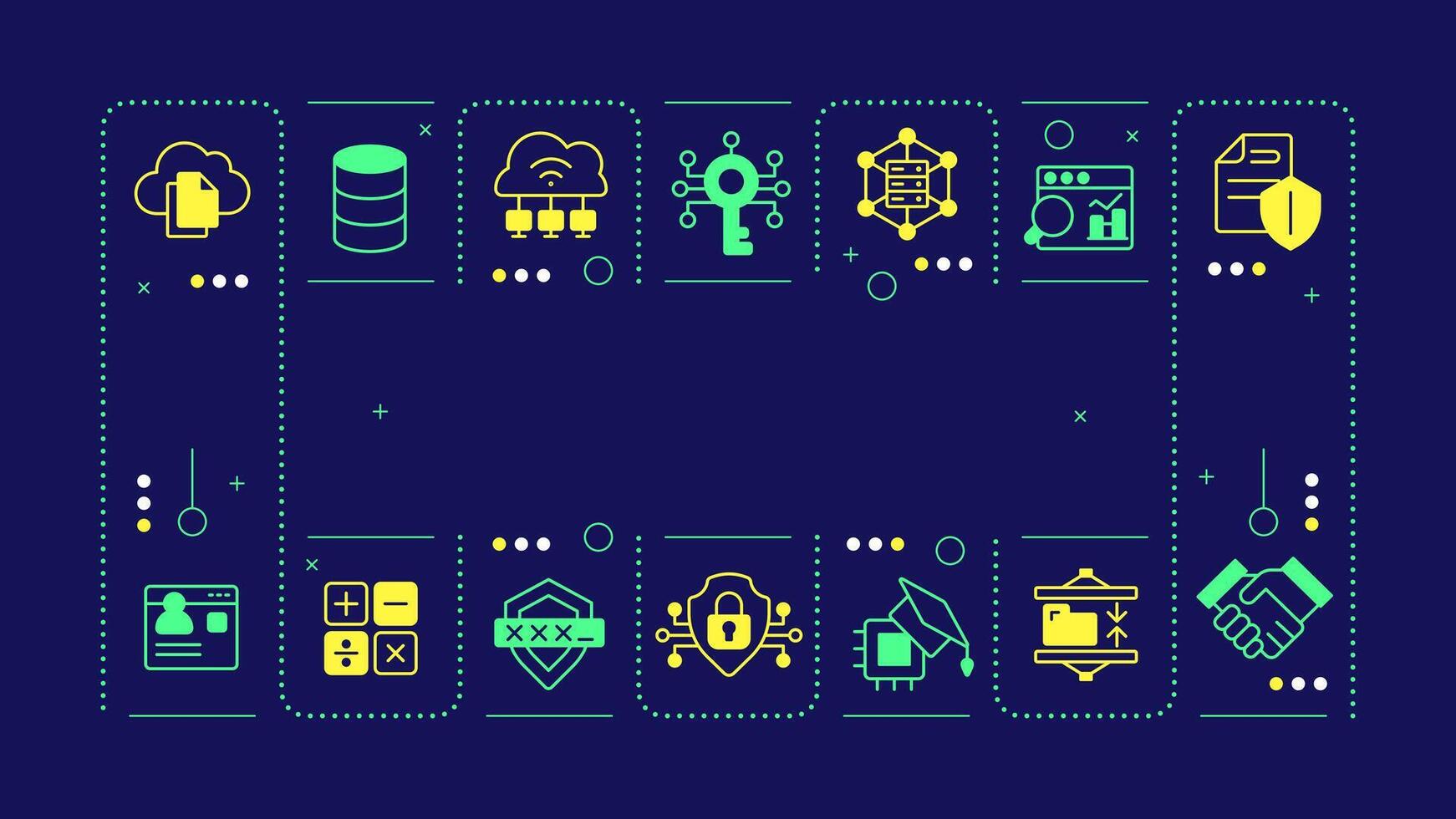 PETs dark blue word concept. Privacy technologies. Secure data collection and processing. Visual communication. Artwith lettering text, editable glyph icons vector