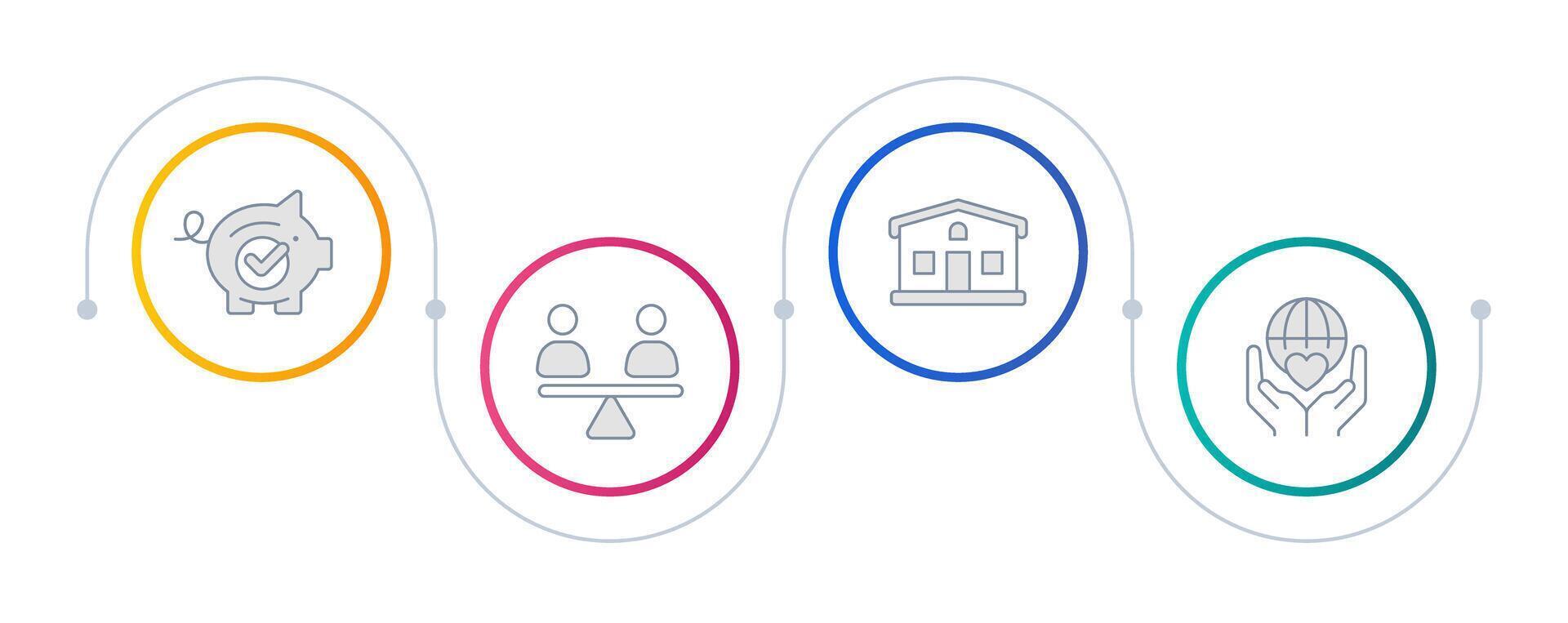 Social economy infographic circles. Living conditions, environment. Ecology preservation. Editable thin line icons diagram process with 4 steps vector