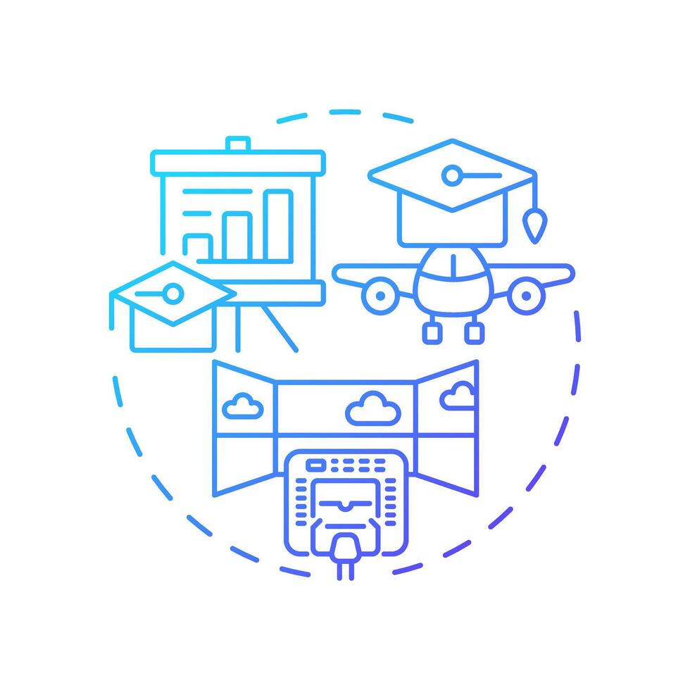 Flight simulators blue gradient concept icon. Pilot training, piloting. Aviation skills. Round shape line illustration. Abstract idea. Graphic design. Easy to use in infographic, presentation vector