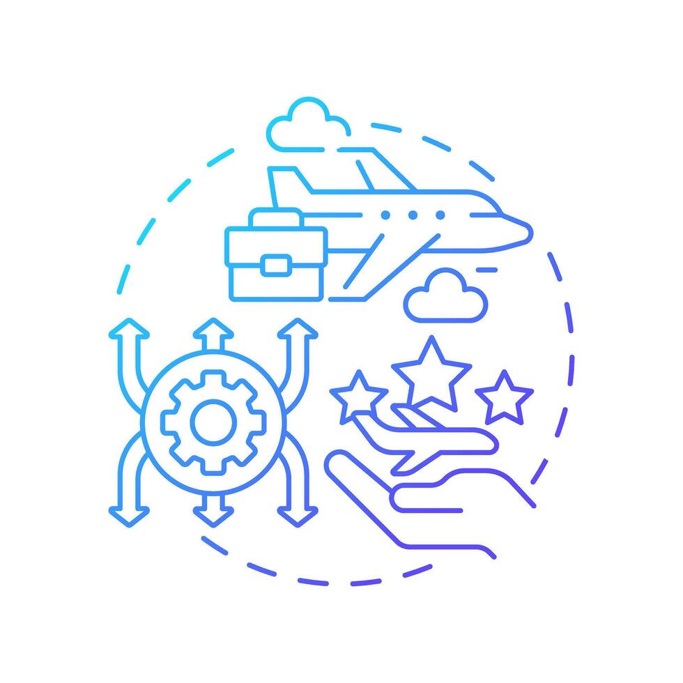 Business aircraft blue gradient concept icon. Private jet, luxury service. Commercial airplane. Round shape line illustration. Abstract idea. Graphic design. Easy to use in infographic, presentation vector