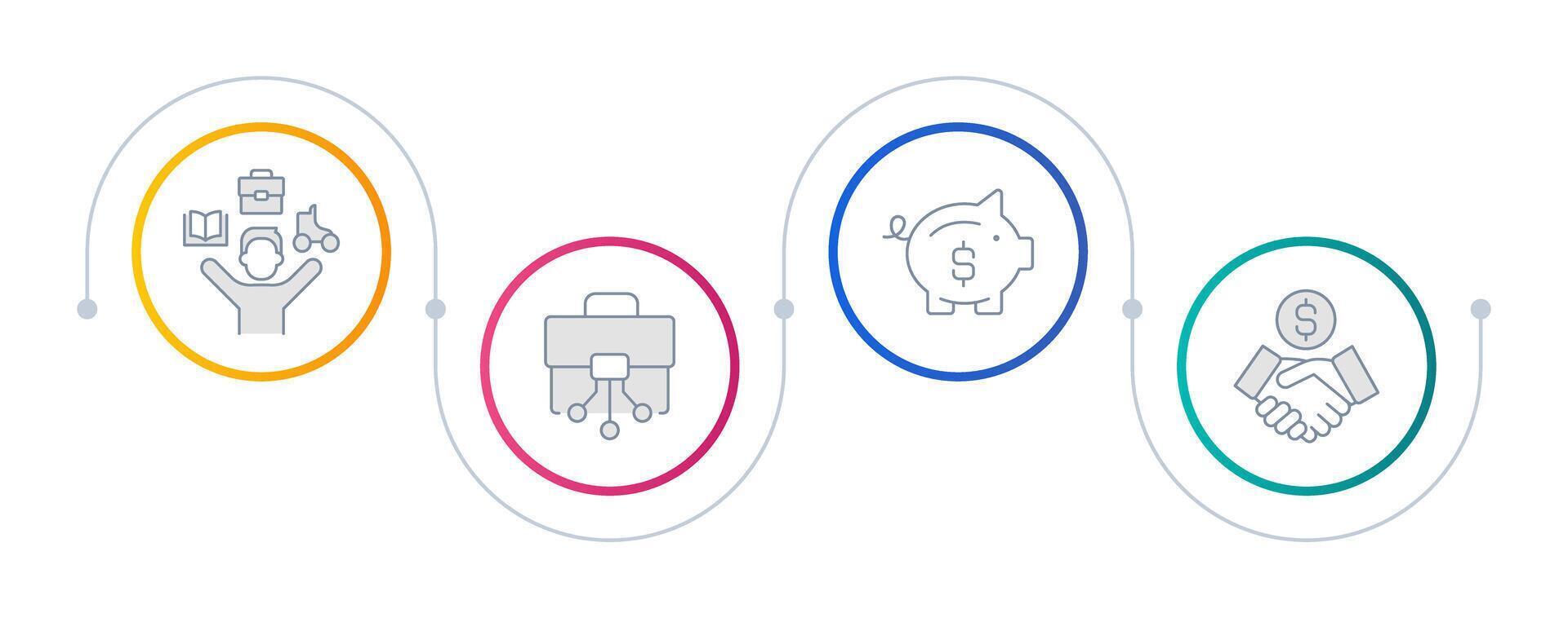 Digital nomad infographic circles. Remote work, employment. Project management, freelance. Editable thin line icons diagram process with 4 steps vector