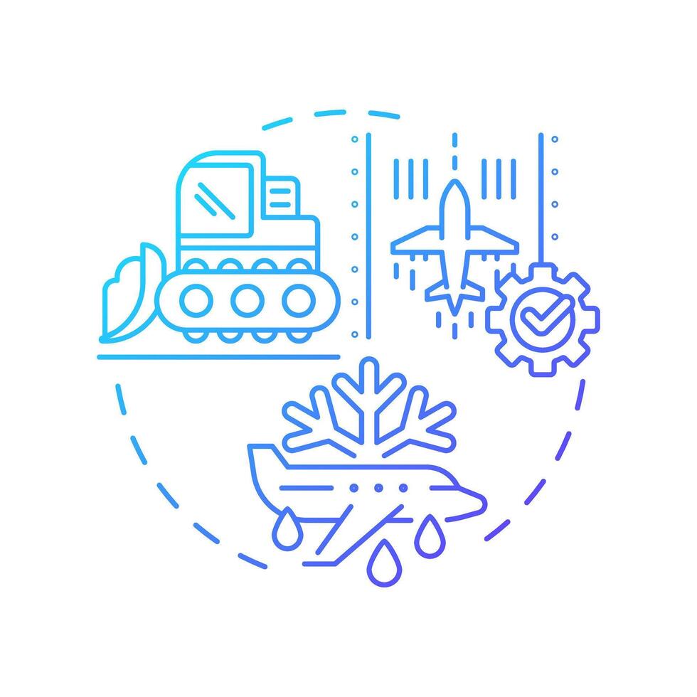 Airport winter operations blue gradient concept icon. Ground service, deicing. Engineering, airplane. Round shape line illustration. Abstract idea. Graphic design. Easy to use in infographic vector
