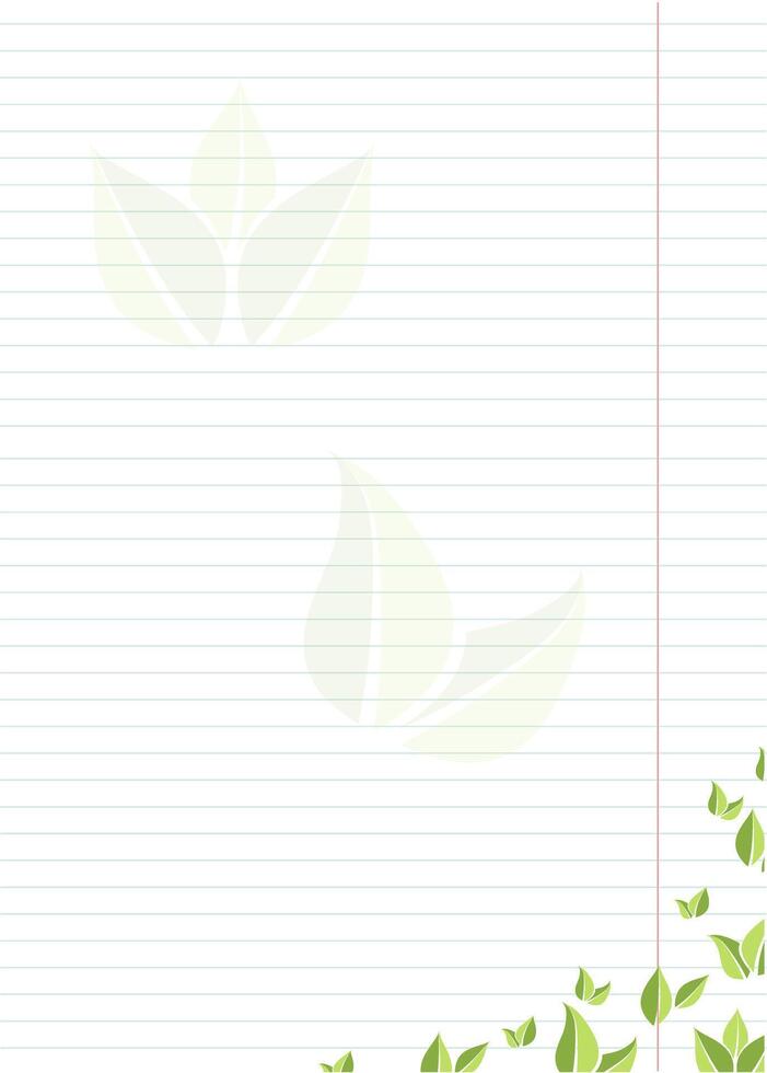 sheet of notebook paper with stylized green leaves vector