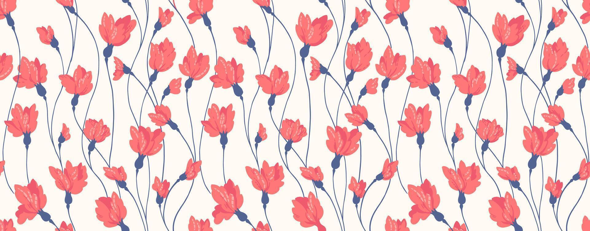 Colorful summer pattern with creative intertwined florals stems . Abstract branches with tiny flower buds seamless background. hand drawing. Simple ornament for designs, print, textiles, fabric vector