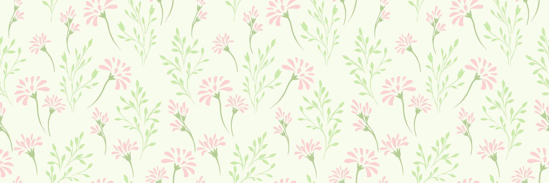 Pastel mint green pattern with abstract tiny floral stems and small branches on light background. hand drawing plain unique flowers. Simple ornament for designs, textile, cover, fabric vector