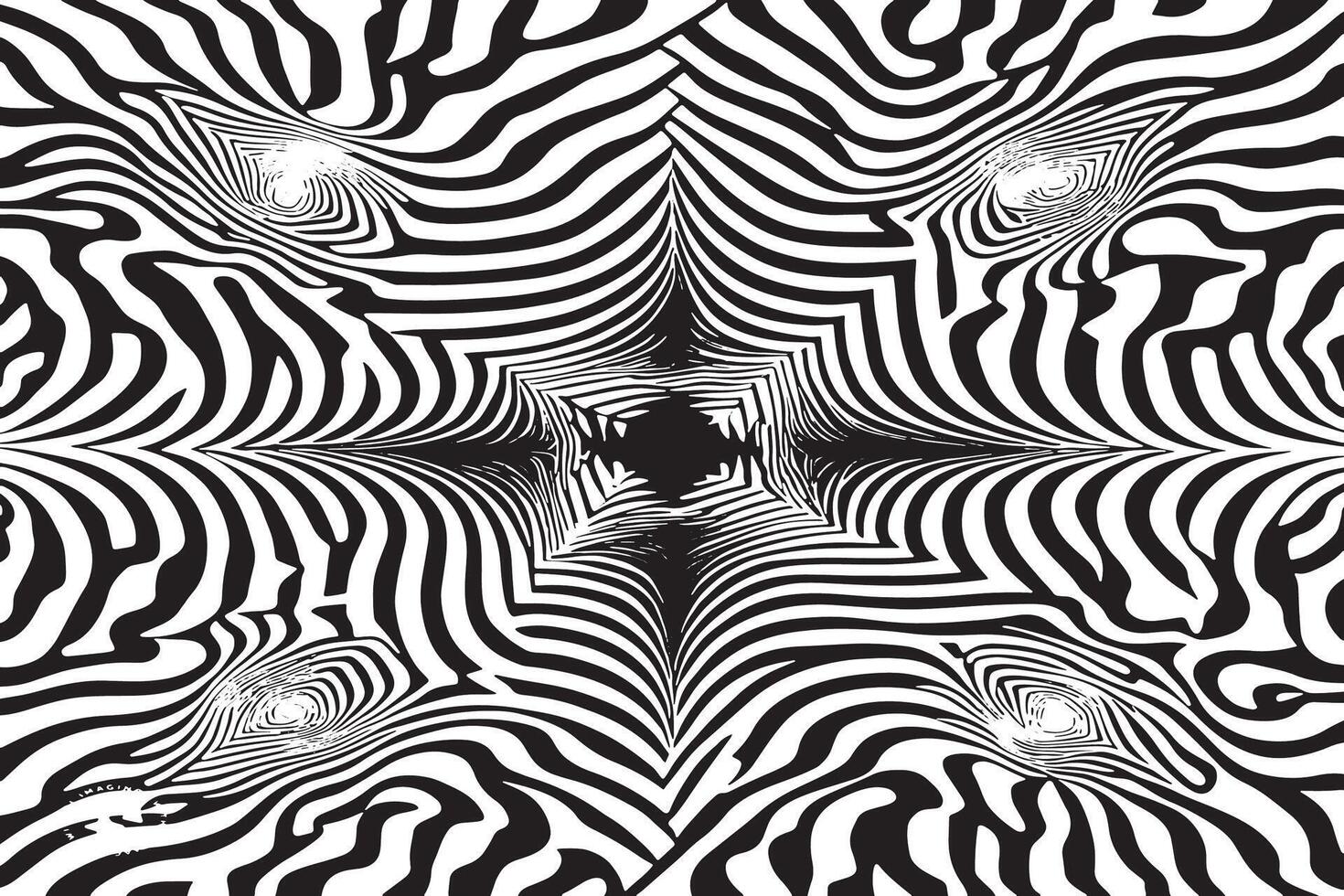 Black and White Textural Patterns with Hypnotic Illusion Effects vector