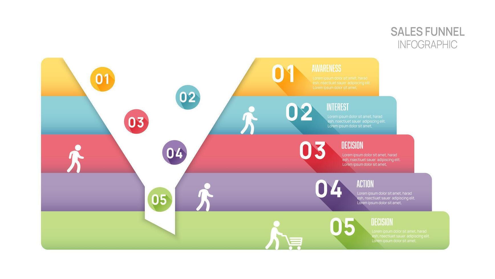 Infographic Sales funnel template for business. banner Funnel 5 step level, digital marketing data, presentation infographics. vector