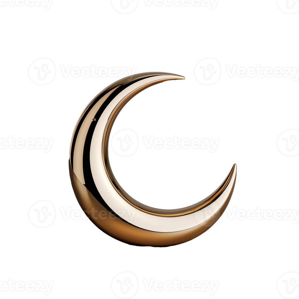 Elegant golden crescent moon shape with shiny surface on transparent background png